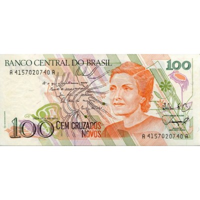 Банкнота 100 новых крузадо, 1989 год, Бразилия.