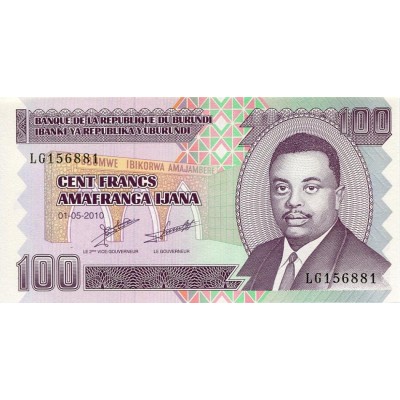 Банкнота 100 франков. 2010 год, Бурунди.