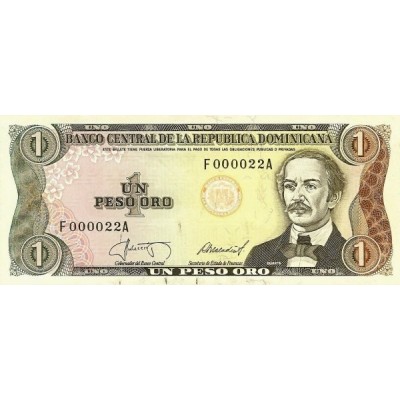 Банкнота 1 песо. 1987 год, Доминиканская Республика.