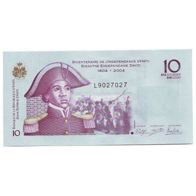 200-летие независимости Гаити. Банкнота 10 гурдов. 2012 год, Гаити.