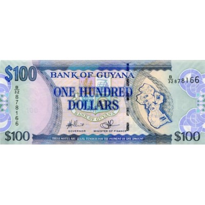 Банкнота 100 долларов. 2009 год, Гайана.