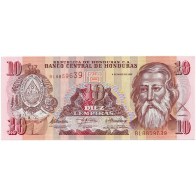 Банкнота 10 лемпир. 2010 год, Гондурас.