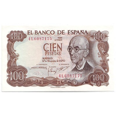 Банкнота 100 песет. 1970 год, Испания.