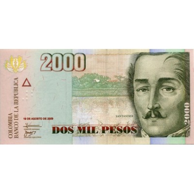 Банкнота 2000 песо. 2009 год, Колумбия.
