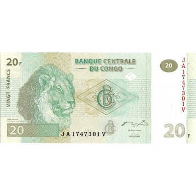 Банкнота 20 франков. 2003 год, Конго.