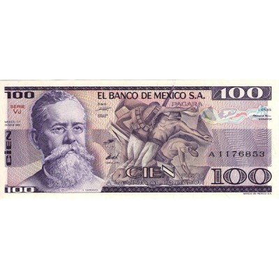 Банкнота 100 песо. 1982 год, Мексика.