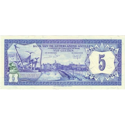 Банкнота 5 гульденов. 1984 год, Нидерландские Антильские острова.