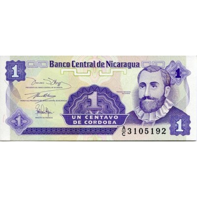 Банкнота 1 сентаво. Никарагуа.