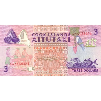 Банкнота 3 доллара. 1992 год, Острова Кука.
