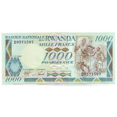 Банкнота 1000 франков. 1988 год, Руанда.