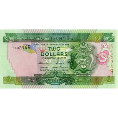 Банкнота 2 доллара. 2011 год, Соломоновы острова.