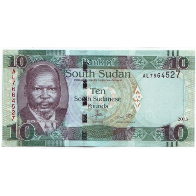 Джон Гаранг де Мабиор. Африканский буйвол. Банкнота 10 фунтов. 2015 год, Южный Судан.
