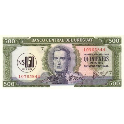 Банкнота 0,5  песо. 1975 год, Уругвай.