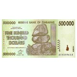 Банкнота 500 тысяч долларов. 2008 год, Зимбабве.