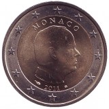 Альберт II. Монета 2 евро, 2011 год, Монако.