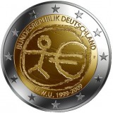 10 лет Экономическому и валютному союзу. Монета 2 евро, 2009 год, Германия.