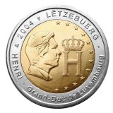 Великий Герцог Анри Нассау (его портрет и монограмма). Монета 2 евро, 2004 год, Люксембург.