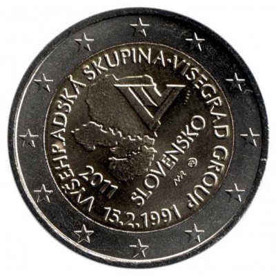  20-летие создания Вышеградской группы (Вышеградской четверки). Монета 2 евро, 2011 год, Словакия.