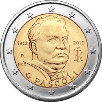 100 лет со дня смерти Джованни Пасколи. Монета 2 евро, 2012 год, Италия.