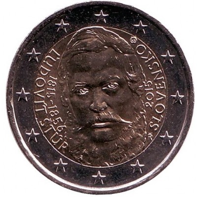  200 лет со дня рождения общественного деятеля Людовита Штура. Монета 2 евро. 2015 год, Словакия.