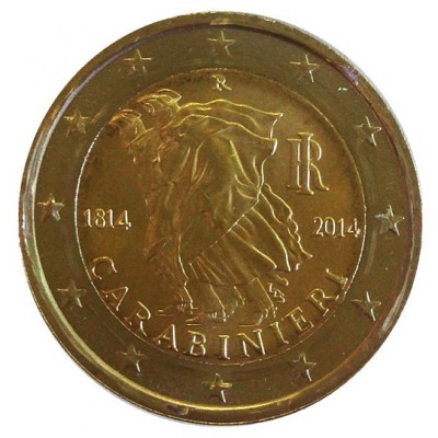 200 лет итальянским карабинерам. Монета 2 евро, 2014 год, Италия.
