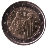 750 лет со дня рождения Данте Алигьери. Монета 2 евро. 2015 год, Италия.