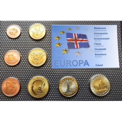Набор пробных евро  Исландии 2004 года в блистере