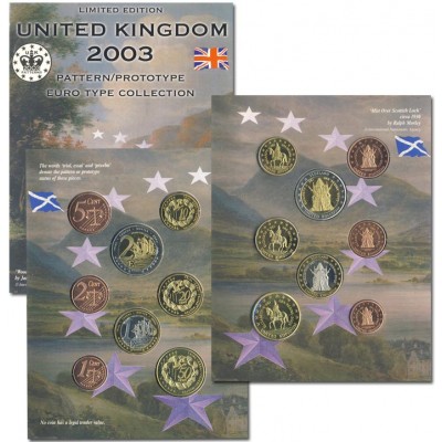 Набор пробных евро Великобритании 2003 года в буклете