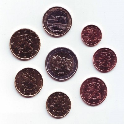 Набор монет евро (8 шт). 2009 год, Финляндия.