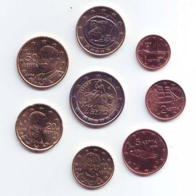 Набор монет евро (8 шт). 2009 год, Греция.