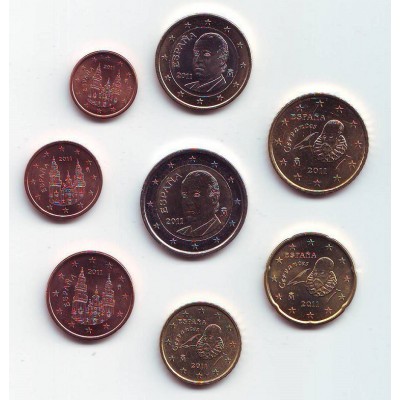 Набор монет евро (8 шт). 2011 год, Испания.