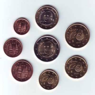 Набор монет евро (8 шт). 2012 год, Испания.
