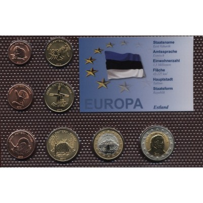 Набор пробных евро  Эстонии 2010 года в блистере