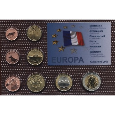 Набор пробных евро  Франции 2001 года в блистере