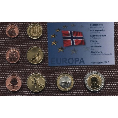 Набор пробных евро Норвегии 2011 года в блистере