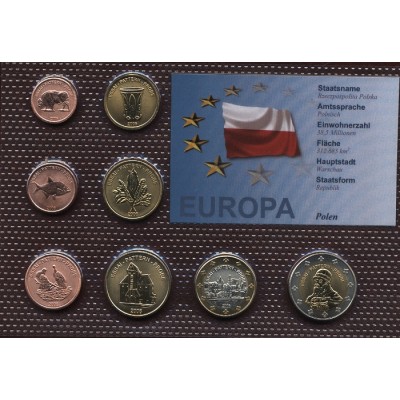 Набор пробных евро Польши 2006 года в блистере