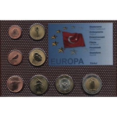 Набор пробных евро Турции 2008 года в блистере