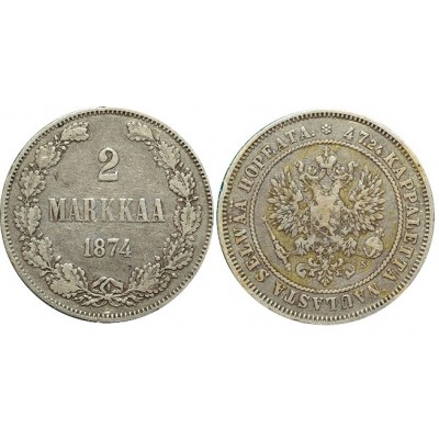  Монета 2 марки 1874 года (S),  Финляндия в составе Российской Империи (арт н-58553)