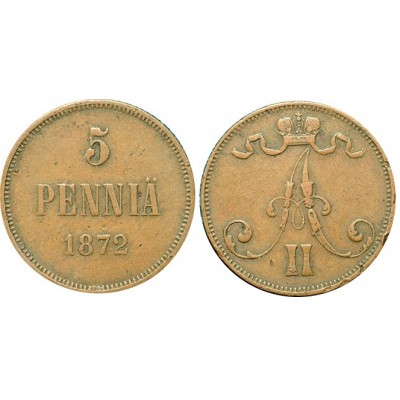 Монета 5 пенни 1872 года  Финляндия в составе Российской Империи (арт н-47453)