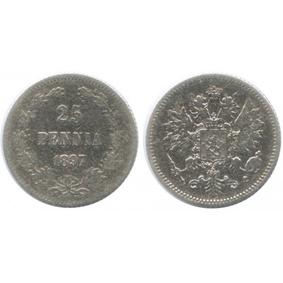 Монета 25 пенни 1897 года (L),  Финляндия в составе Российской Империи 