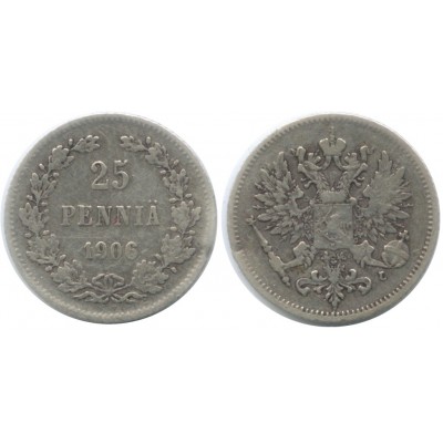 Монета 25 пенни 1906 года (L),  Финляндия в составе Российской Империи 