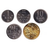  Набор монет Молдавии (5 штук). 1-50 бани, 2004-08 гг.