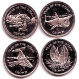 Год океана. Набор монет (4 шт.), 1 крона. 1998 год, Остров Мэн.