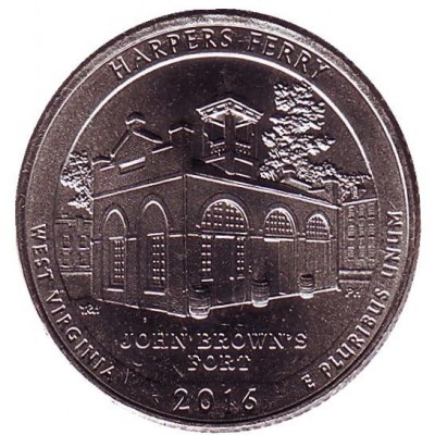 Национальный исторический парк Харперс Ферри. Монета 25 центов (D). 2016 год, США.