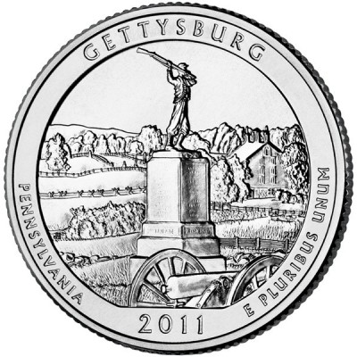 Национальный парк Геттисберг. Монета 25 центов (D). 2011 год, США.