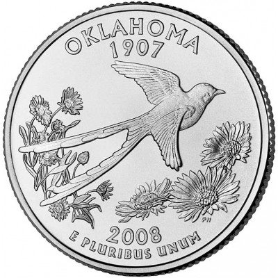 Оклахома. Монета 25 центов (P). 2008 год, США.