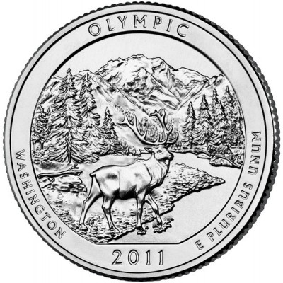 Национальный парк Олимпик. Монета 25 центов (D). 2011 год, США.