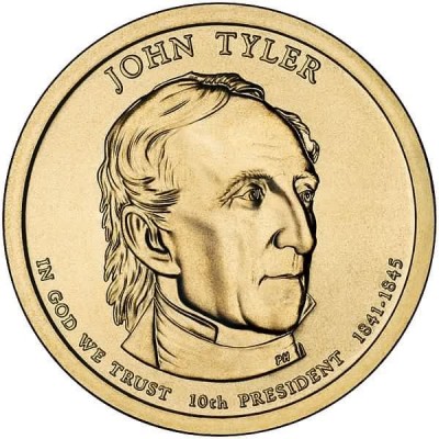 10-й президент США. Джон Тайлер. Монетный двор P. 1 доллар, 2009 год, США.