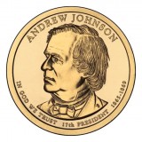 17-й президент США. Эндрю Джонсон. Монетный двор D. 1 доллар, 2011 год, США.