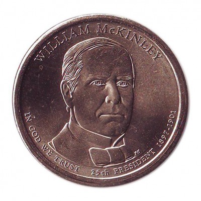 25-й президент США. Уильям Мак-Кинли. Монетный двор P. 1 доллар, 2013 год, США.